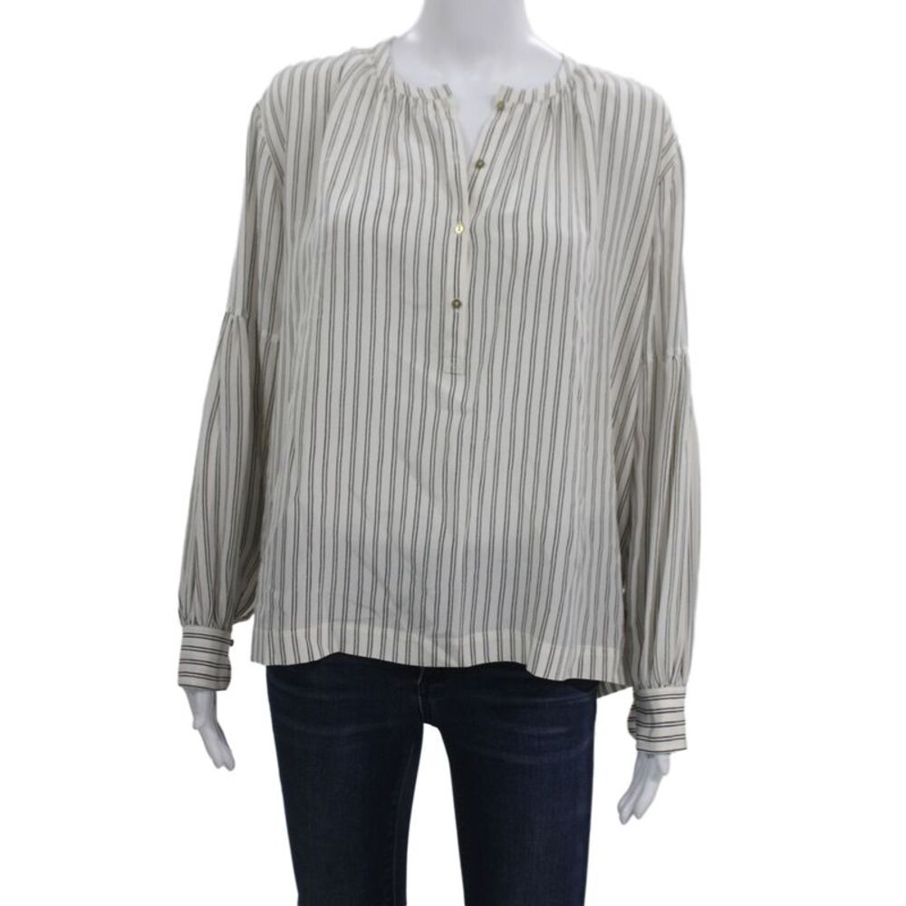 Ulla Johnson Women Tunic Blouse White Striped Roundneck Longsleeve Size 6